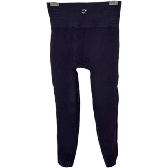 GYMSHARK Energy+ Seamless Stretch Cropped Eyelet Leggings Contoured - Black - L - Picture 6 of 12